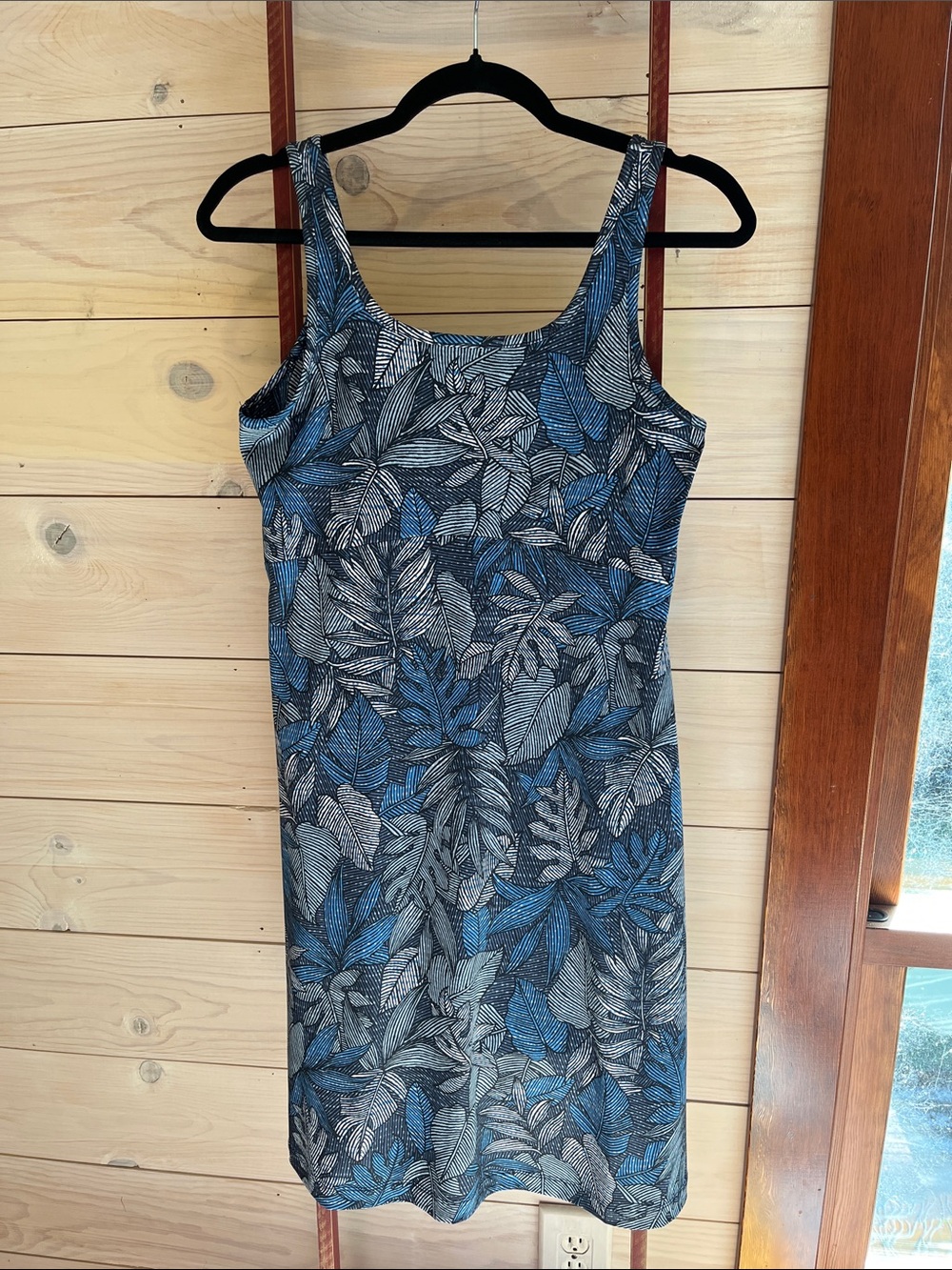 Columbia Blue and Gray Leaf-Print Tank Midi Dress